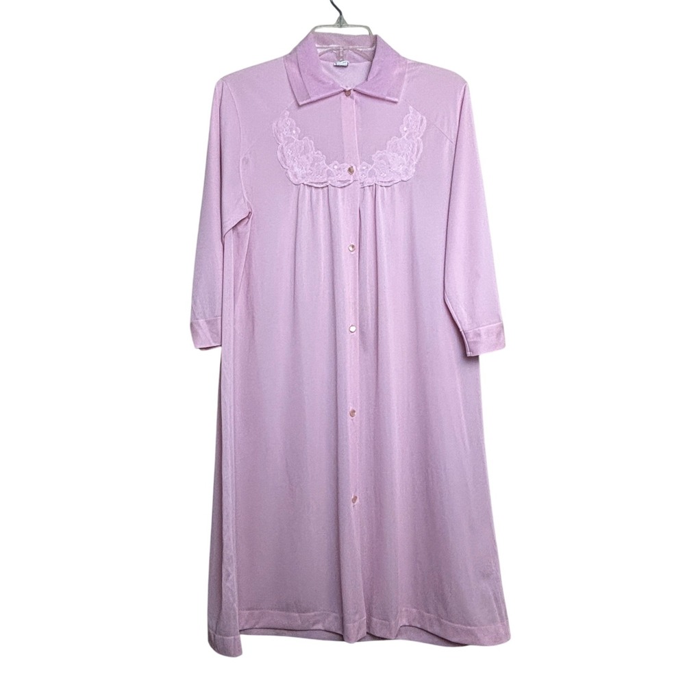 Vintage Montgomery Ward Pastel Pink Nylon Lace Chic‎ Sheer Lingerie Nightgown S